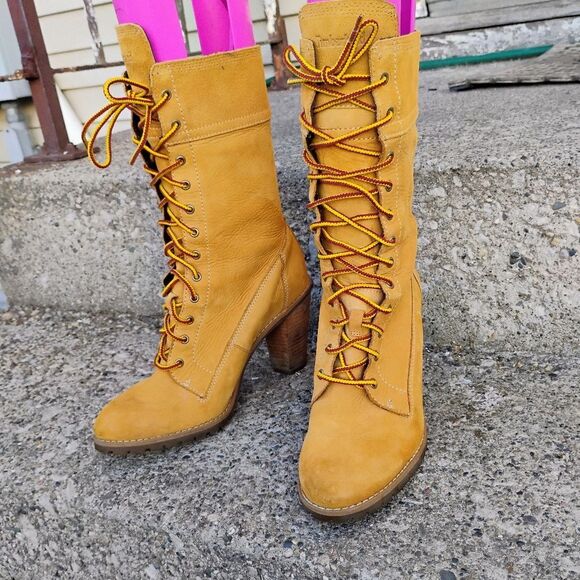Women's Timberland Lace-Up Block-Heel Boots Size 8W - Picture 5 of 13